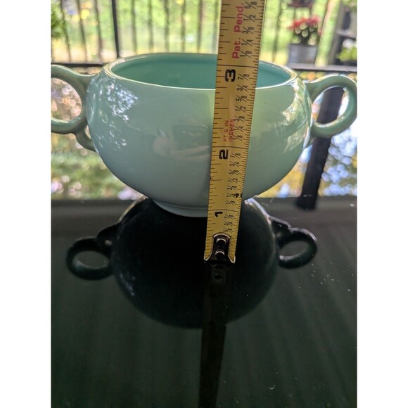 Mid Century Modern Vintage Mist Green Aqua Pottery Sugar Bowl Detailed Handles - Picture 6 of 9